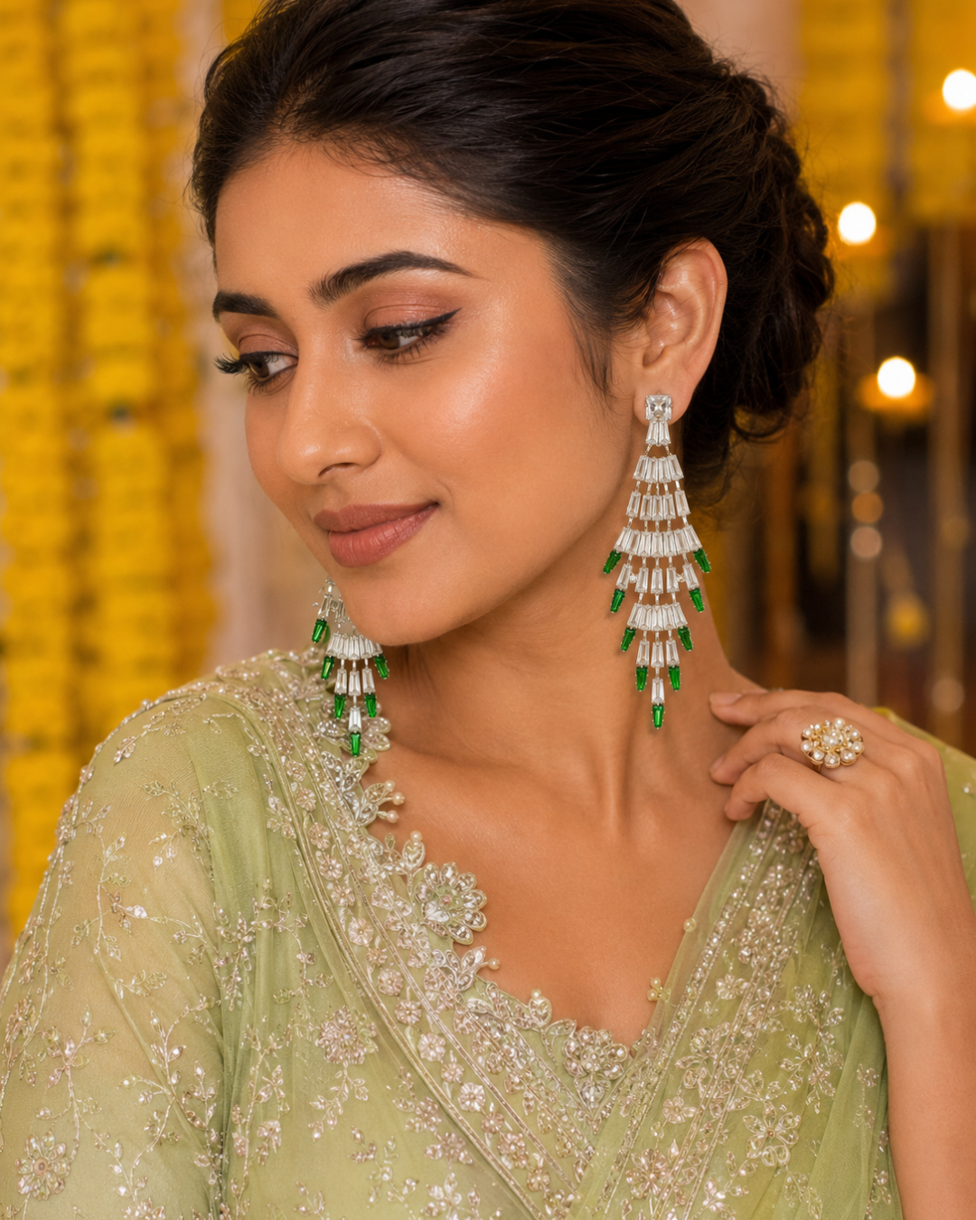 Green Graceful Cascade Danglers