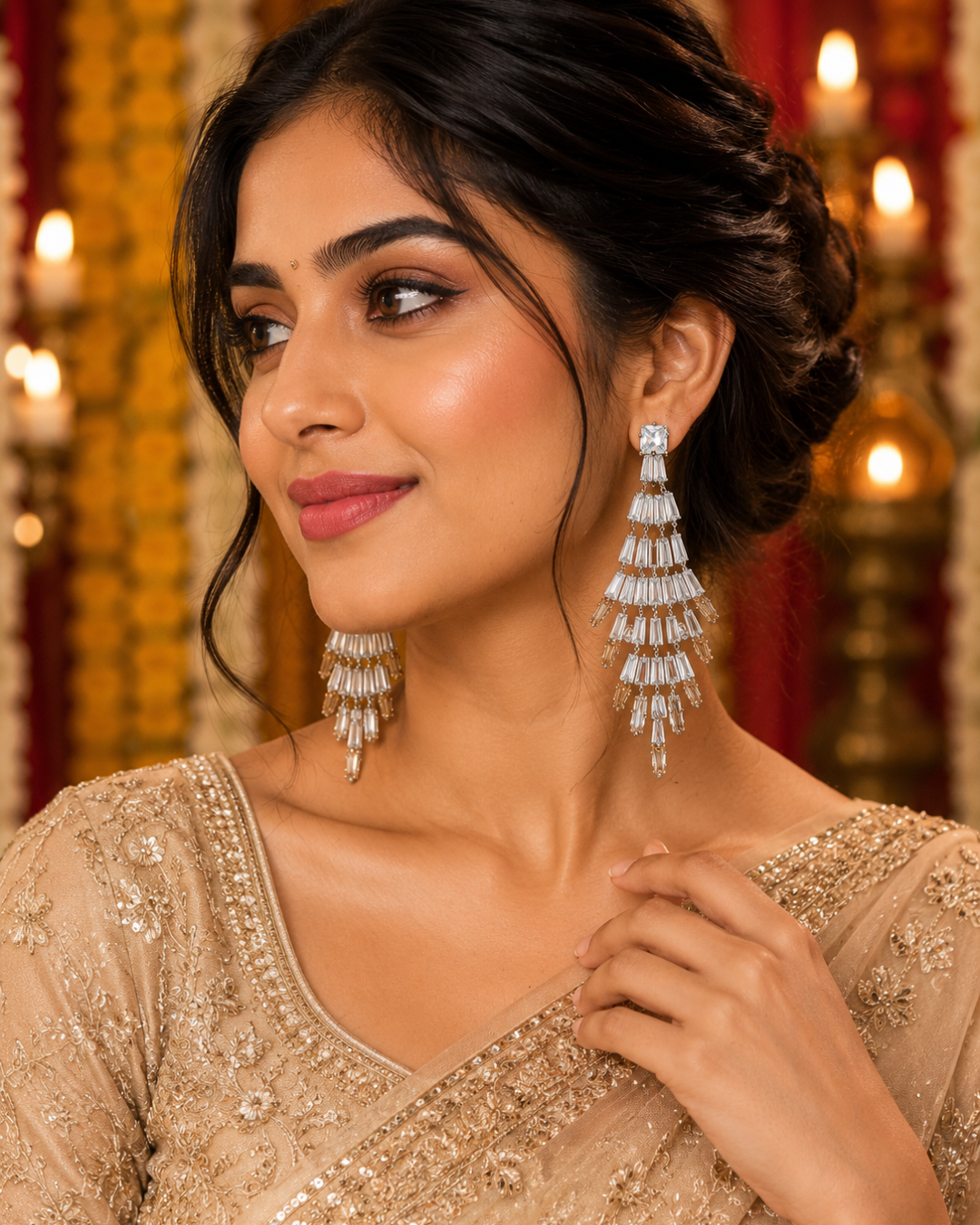 Peach Graceful Cascade Danglers