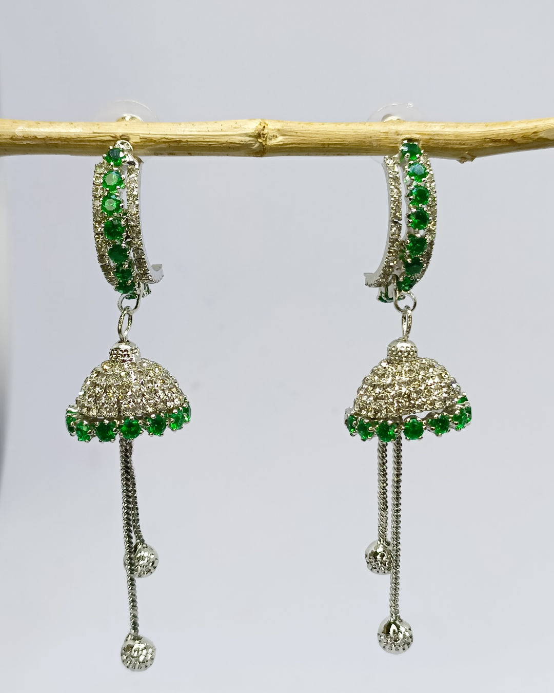 Green Diamond Jhilmil Jhumkis