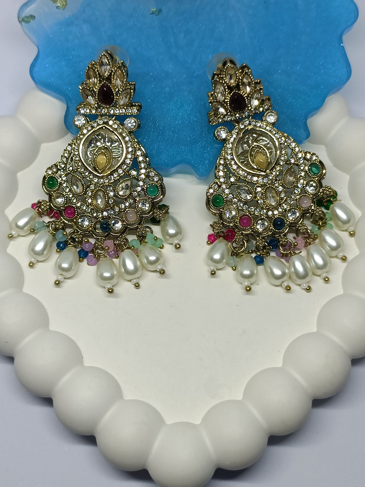Multicolor Kundan Chandni Chandbali