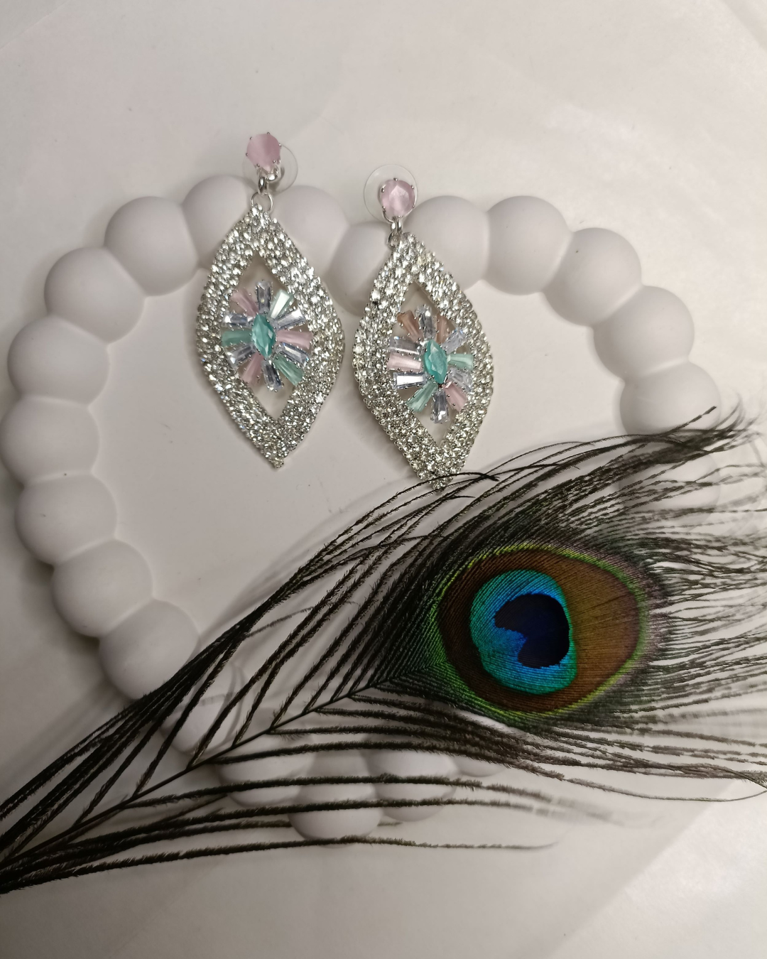 Pink Stylish Crystal Danglers