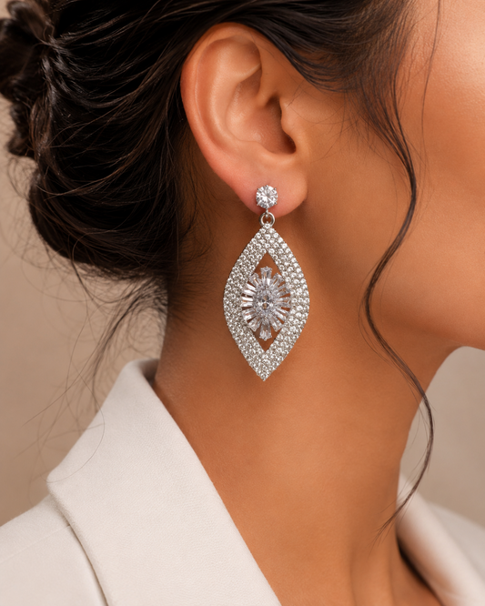 Silver Stylish Crystal Danglers