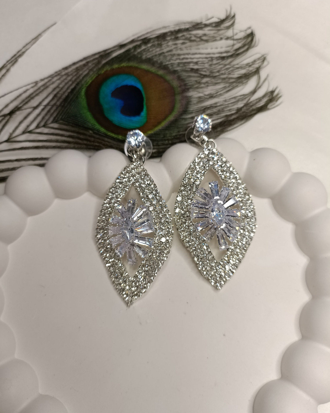 Silver Stylish Crystal Danglers