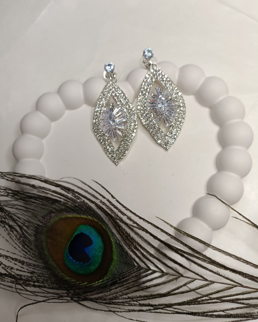 Silver Stylish Crystal Danglers
