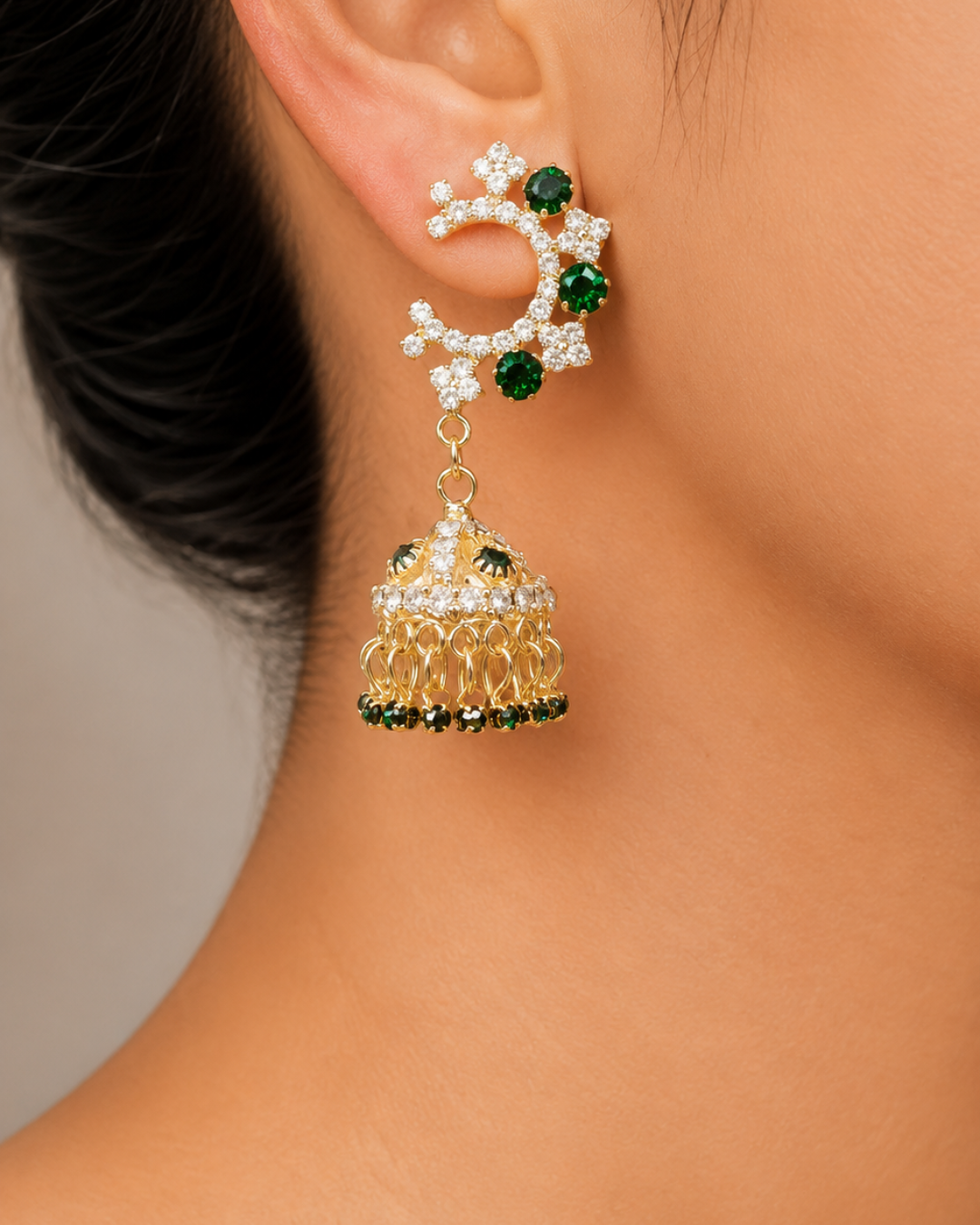Green Majestic Chand Jhumkis